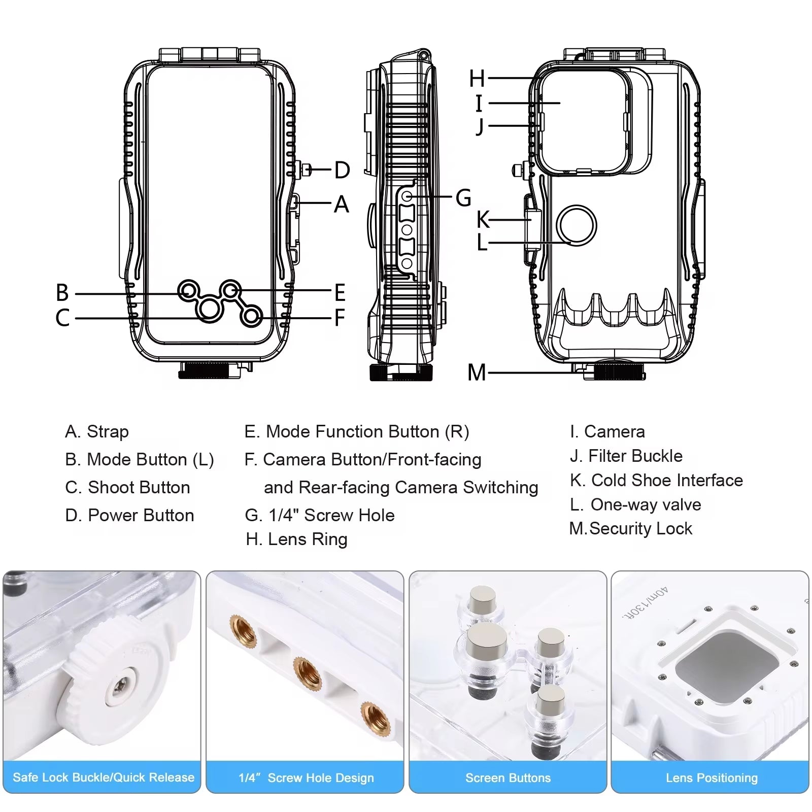 PULUZ 40M/130Ft Waterproof Diving Case for  15 14 13 12 11 Pro Max plus with One-Way Valve Underwater Video Housing Cover